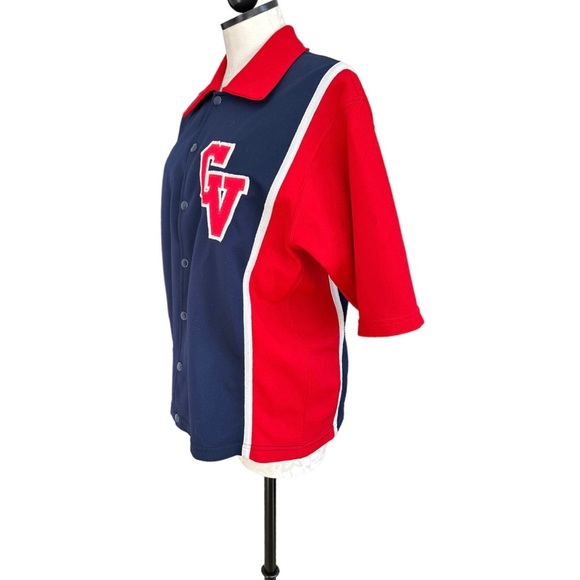 Vintage Falcons Bowling Jersey Athletic Supply Navy Red Short Sleeve Snaps Sz 42 - Picture 2 of 12